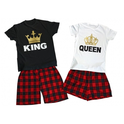Piżamy dla par zestaw dla dwojga prezent na walentynki King Queen 4